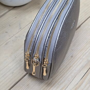 Triple Zip Cross Body Bag In Silver Grey, 4 of 4