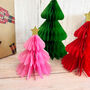 Christmas Honeycomb Tree Decorations Green, Red And Pink Set Of Three, thumbnail 2 of 4