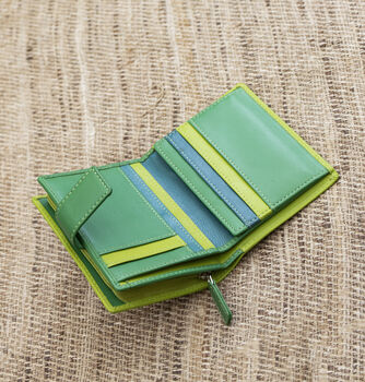 Personalised Lime And Green Small Leather Purse Wallet, 6 of 12