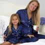 Navy Satin Embroidered Personalised Mummy Daughter Pj, thumbnail 4 of 6