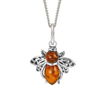 Sterling Silver Baltic Amber Bumble Bee Necklace, 3 of 10