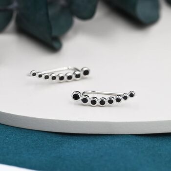 Black Pebble Cz Crawler Earrings Sterling Silver, 3 of 9