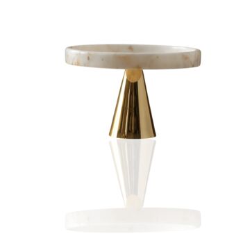 White Marble Serving Stand With Brass Cone Base, 2 of 5