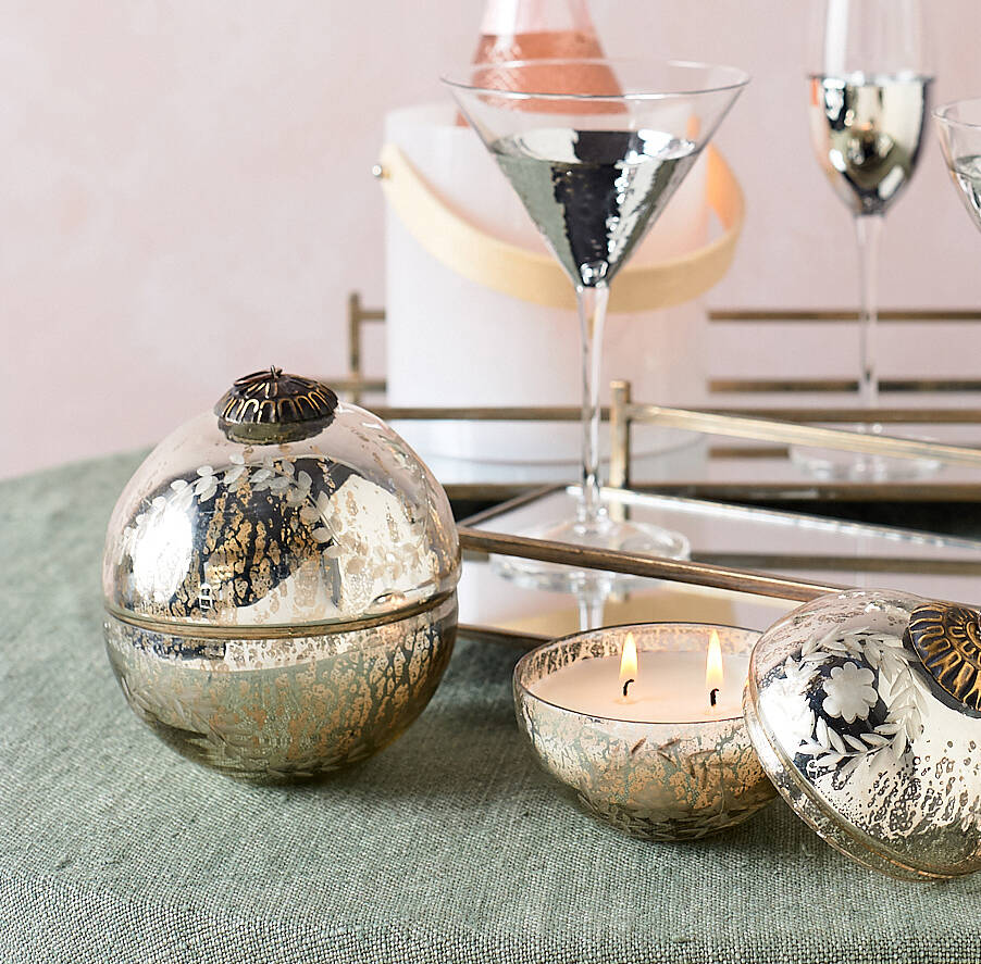 Three Wick Mercury Glass Candle Bauble By Ella James