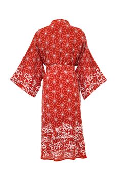 Asanoha And Peony Terracotta Embroidered Long Kimono, 10 of 12