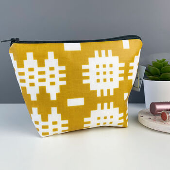 Welsh Blanket Print Wash Bag/Make Up Bag Mustard Yellow, 2 of 3