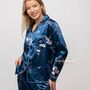 Blue Printed Soft Satin Long Sleeve Luxury Pyjama Set, thumbnail 8 of 9