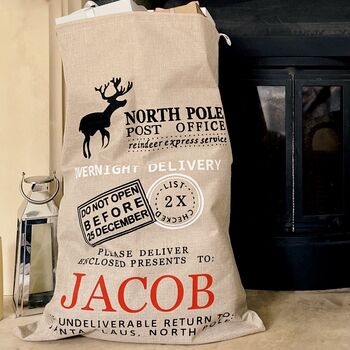 Personalised Hessian Christmas Mail Sack, 2 of 2