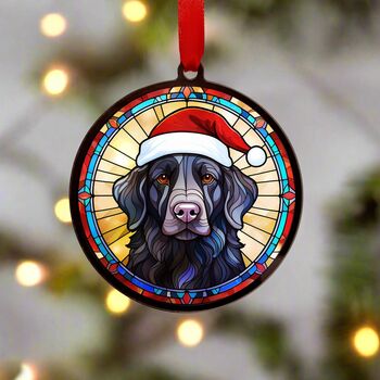 Flat Coated Retriever In Santa Hat Suncatcher Decoration, 6 of 6
