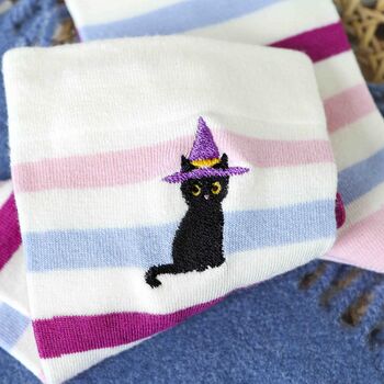 Personalised Black Cat Halloween Witch Soft Socks Gift, 2 of 5