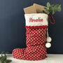 Red Personalised Christmas Stocking With Knitted Cuff, thumbnail 1 of 6