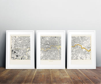 Personalised Metallic Foil London Triptych Map, 3 of 3