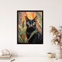 Botanical Black Cat Lovers Portrait Wall Art Print, thumbnail 4 of 6