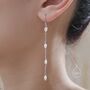Sterling Silver Oval Freshwater Pearl Long Drop Hook Earrings, thumbnail 7 of 11