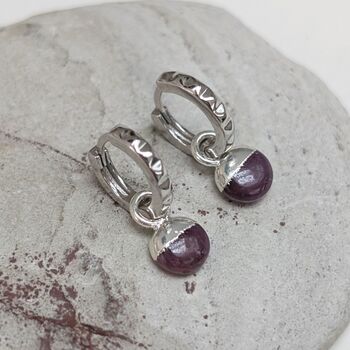 The Orb Ruby July Birthstone Earrings, Silver, 3 of 5