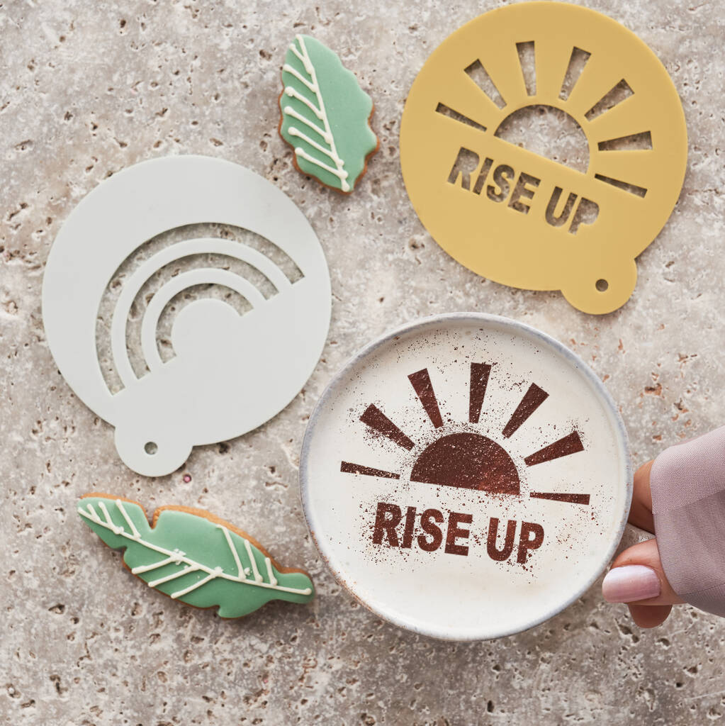 Rainbow And Rise Up Coffee Stencil Set, 1 of 2