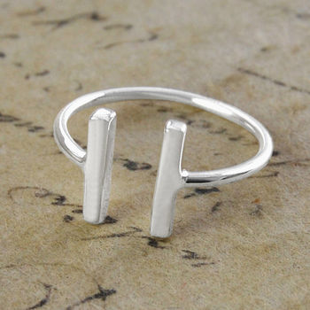 Adjustable Sterling Silver Double Bar Ring, 2 of 5