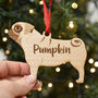 Personalised Pug Dog Wooden Tree Decoration, thumbnail 2 of 6