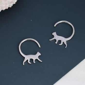 Cat Hoop Earrings In Sterling Silver, 5 of 11