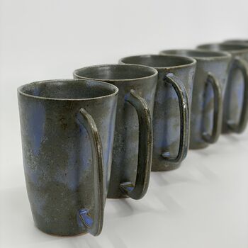 Handmade Ceramic Latte Cup Mug Blue Stoneware, 9 of 10