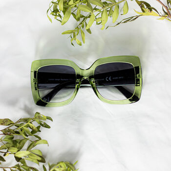 Chunky Oversized Statement Butterfly Sunglasses In Transparent Green, 2 of 3