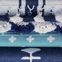 Navy And White Motif Handwoven Rug, thumbnail 3 of 4