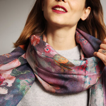 Pure Wool Muted Bouquet Floral Print Scarf, 4 of 8