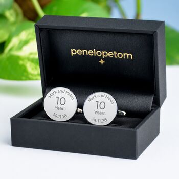 Personalised Ten Year Wedding Anniversary Cufflinks, 4 of 6
