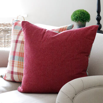 Mulberry And Orange Check Wool Cushion, 2 of 4