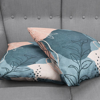 Abstract Cushion Cover With Blue Grey And Salmon Pink, 4 of 7