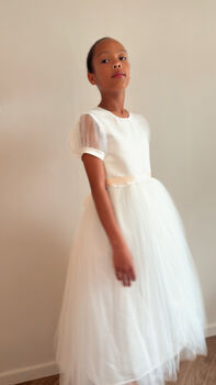 Duchess Satin First Communion Dress – Tulle Puff Sleeves And Tutu Skirt, 5 of 10