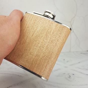 Pale Wooden Hip Flask With Personalised Lid, 3 of 8