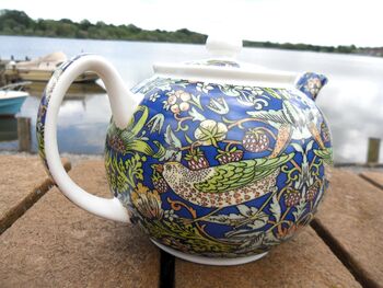 Two Cup Teapot In Blue Strawberry Thief Design, 4 of 11