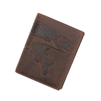 Men's Leather Wallet Embossed Large Fish Design, 2 of 9