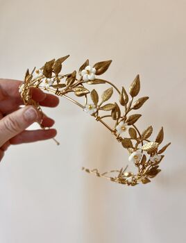 The Margot Crown Leaf Vine Mother Of Pearl Carved Shell Art Nouveau Headpiece, 2 of 12