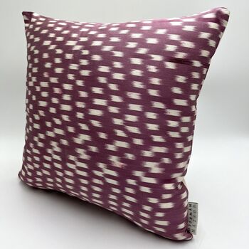 Square Ikat Silk Cushion Mauve Spot, 8 of 8