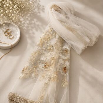 Gold Trim Floral Embroidered Occasion Shawl, 4 of 6
