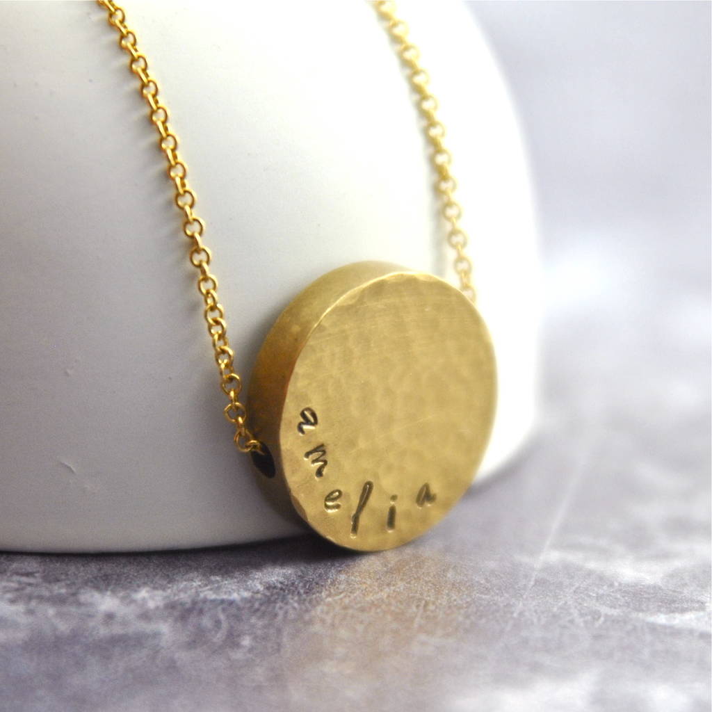 Personalised Gold Hammered Name Disc Necklace By Penny Masquerade