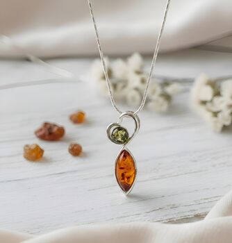 Handmade Cognac And Green Amber Silver Heart Pendant, 3 of 3