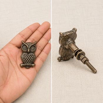 Vintage Brass Owl Perch Drawer Knob, 5 of 8