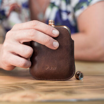 Copper Hip Flask With Vintage Leather Sleeve, 11 of 12