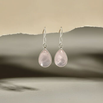 Handmade Teardrop Rose Quartz Sterling Silver Drop Earrings, 7 of 12