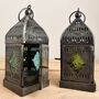 Silver Moroccan Style Lantern Green And Blue Glass, thumbnail 1 of 11