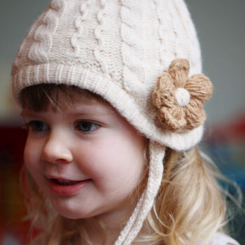 Girls Crochet Flower Cotton Lining Soft Yarn Knit Hat, 6 of 12