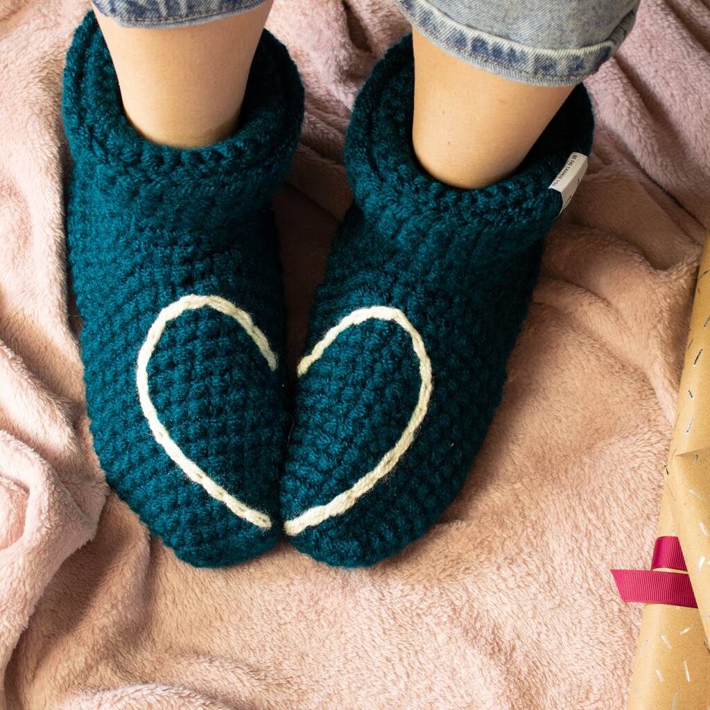 Hidden Love Heart Crochet Slipper Socks, 1 of 12