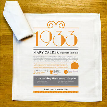 Personalised 90th Birthday Gift 1933 Handkerchief Pair, 4 of 12