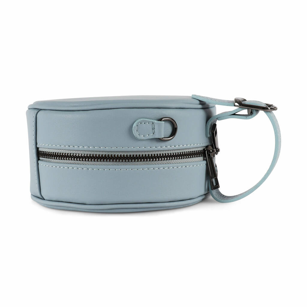 Leather Mini Round Hat Box Bag, Powder Blue By The Leather Store