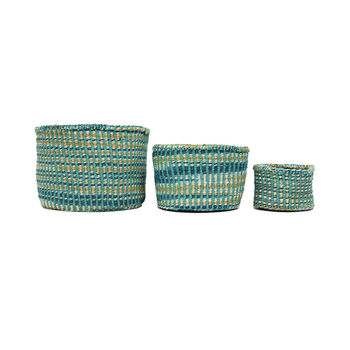 Leta: Turquoise And Gold Tie Dye Woven Storage Basket, 2 of 9