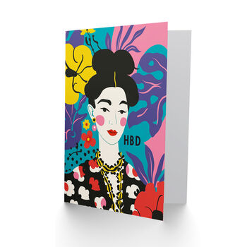 Hbd Geisha Floral Bold Portrait Woman Her Birthday Card, 2 of 4