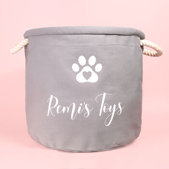 Personalised Pet Paw Print Canvas Dog Toy Basket, 2 of 4